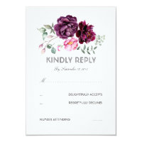 Plum Purple Flowers Watercolor Wedding RSVP Card