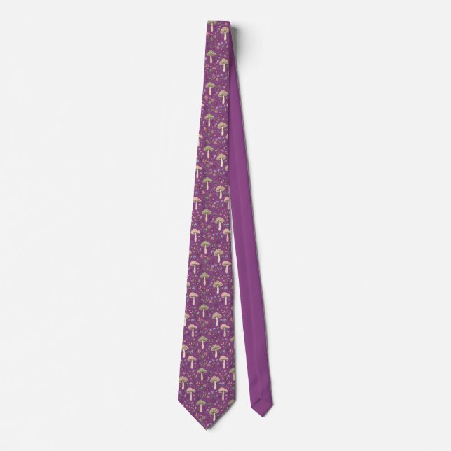 Plum Purple Fungi Botanical |Burgundy Wedding Gift Neck Tie (Front)
