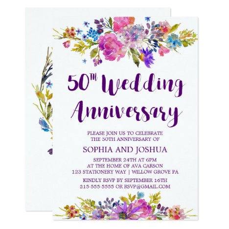 Plum Purple Garden 50th Wedding Anniversary Party Invitation
