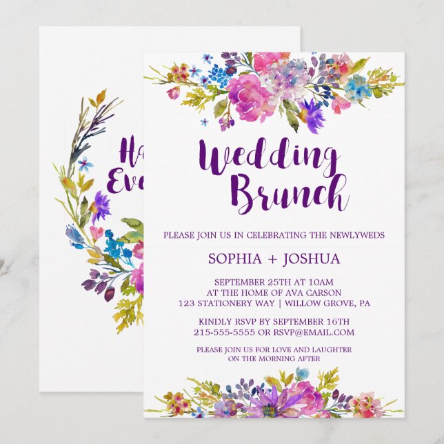 Plum Purple Garden Post Wedding Brunch Invitation (Front/Back)