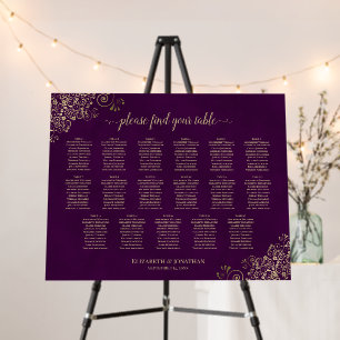 Plum Purple & Gold 17 Table Wedding Seating Chart Foam Board