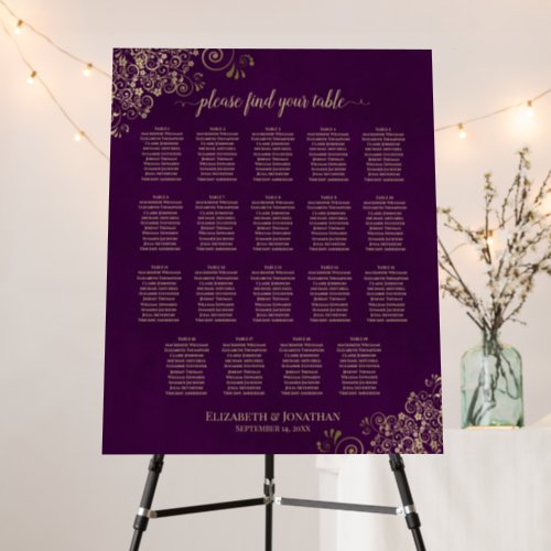 Plum Purple  Gold 19 Table Wedding Seating Chart Foam Board