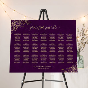 Plum Purple & Gold 21 Table Wedding Seating Chart Foam Board