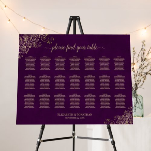 Plum Purple  Gold 21 Table Wedding Seating Chart Foam Board