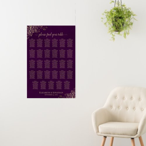 Plum Purple & Gold 29 Table Wedding Seating Chart Foam Board