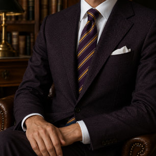 Plum Purple Gold Diagonal Stripe Regimental Neck Tie