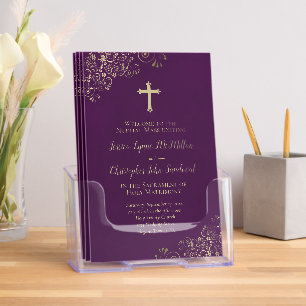 Plum Purple & Gold Fancy Catholic Wedding Program Brochure