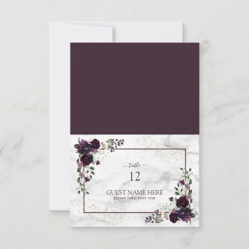 Plum Purple Gold Floral Place Card