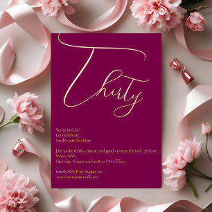 Plum Purple & Gold Foil 30th Birthday Invitation