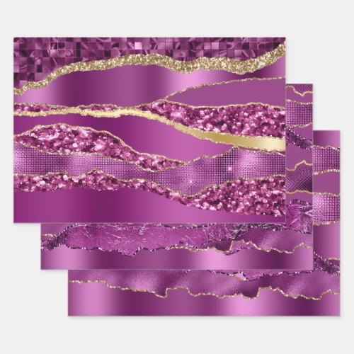 Plum purple gold foil glitter classy chic wrapping paper sheets