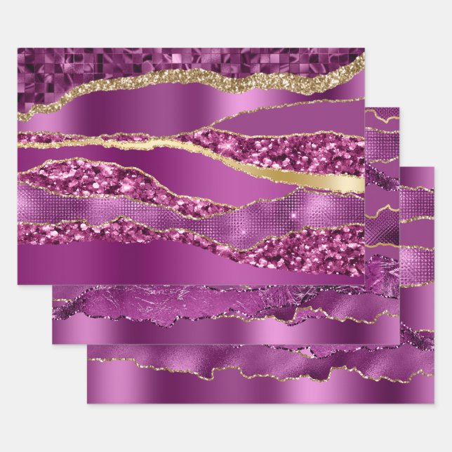 Plum purple gold foil glitter classy chic wrapping paper sheets (Set)