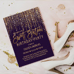 Plum Purple Gold Glitter Fringe Curtain Sweet 16 Invitation<br><div class="desc">This glamorous and luxury Sweet Sixteen birthday party invitation is the perfect design for your young teenage girl's special event. It features a faux sparkly gold glitter fringe curtain with faux glitter typography on top of a simple dark plum purple background. It's an elegant, chic, trendy, and modern bling design...</div>