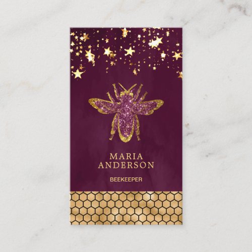 Plum Purple Gold Glitter Honey Bee Beekeeper Business Card