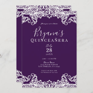 Plum Purple Gold Lace Elegant Quinceañera Party Invitation