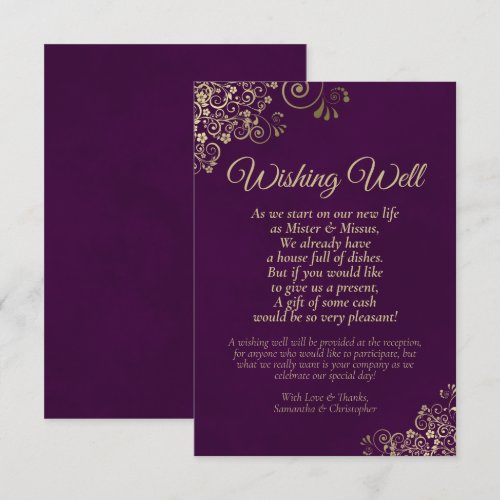 Plum Purple & Gold Lace Wedding Wishing Well Poem
