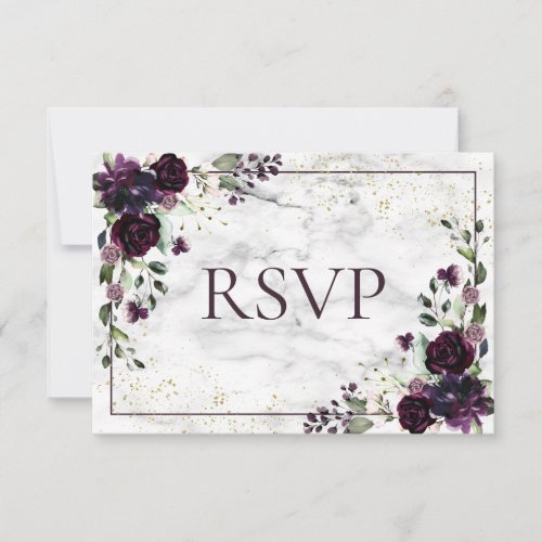 Plum Purple Gold Marble Fall No Food Wedding RSVP