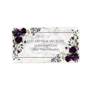 Plum Purple Gold Marble Fall Wedding Address Label