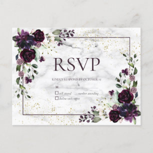 Plum Purple Gold Marble Fall Wedding No Menu RSVP