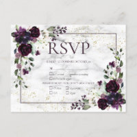 Plum Purple Gold Marble Fall Wedding RSVP