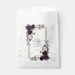 Plum Purple Gold Marble Watercolor Fall Wedding Favor Bag