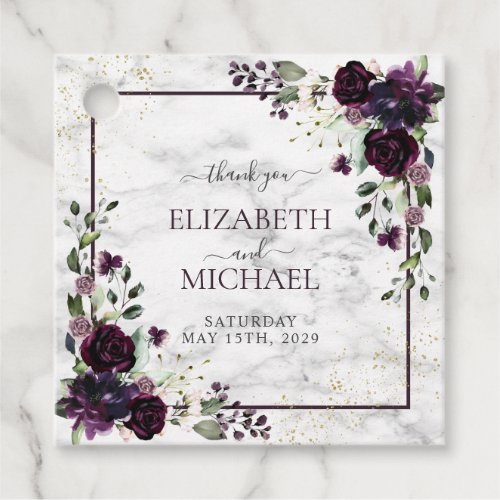 Plum Purple Gold Marble Watercolor Fall Wedding Favor Tags