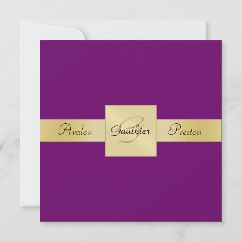 Plum Purple Gold Metal Monogram Formal Invitation