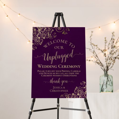 Plum Purple  Gold Unplugged Wedding Ceremony Foam Board