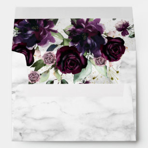 Plum Purple Gold Watercolor Marble Fall Wedding Envelope