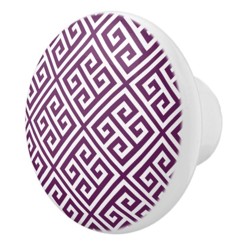 Plum Purple Greek Key Ceramic Knob