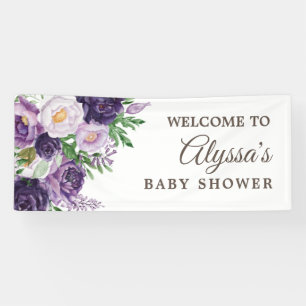 Plum Purple Greenery White Baby Shower Banner