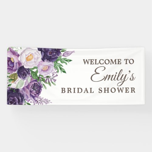 Plum Purple Greenery White Bridal Shower Banner