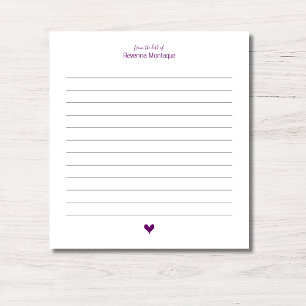 Plum Purple Heart Minimalist Custom Name Lined Notepad