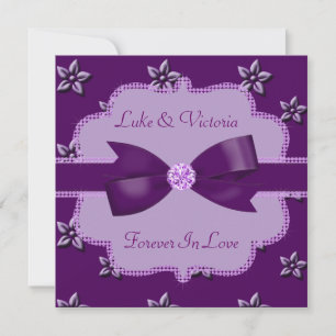 Plum Purple Island Flowers & Rhinestones Wedding Invitation