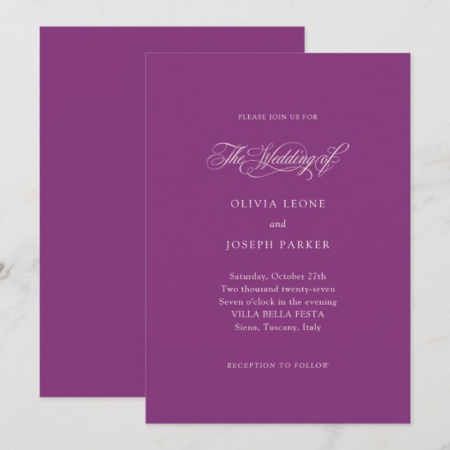 Plum Purple | Italian Elegance Wedding Invitation (Front/Back)