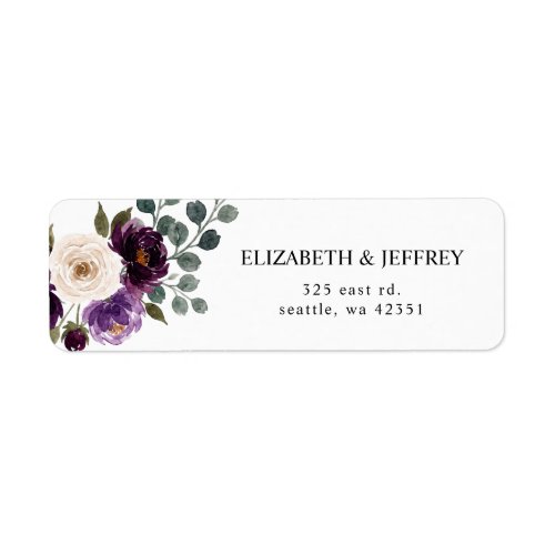 Plum Purple Ivory Eggplant Floral Wedding Label
