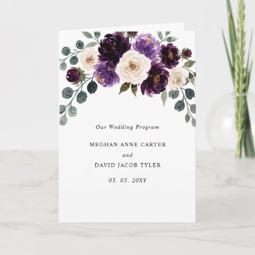 Plum Purple Ivory Eggplant Floral Wedding Program