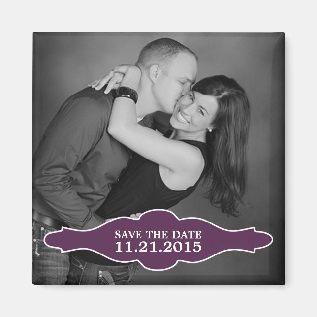 Plum Purple La Bon Vie Photo Save the Date Magnet (Front)
