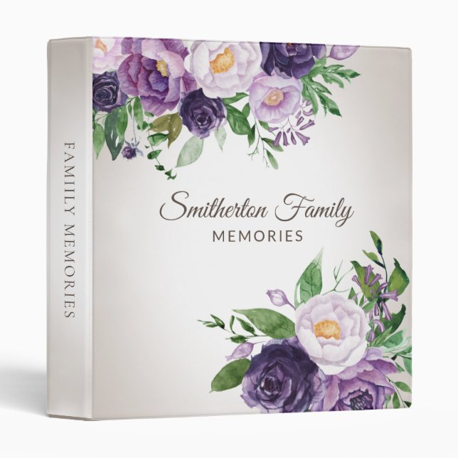 Plum Purple Lavender Floral Family Memories 3 Ring Binder (Front/Spine)