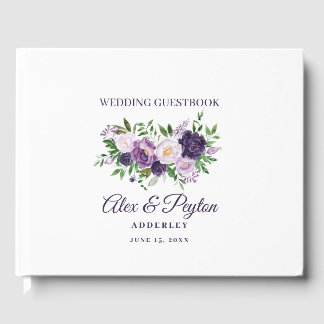 Plum Purple Lavender Floral White Wedding  Guest Book
