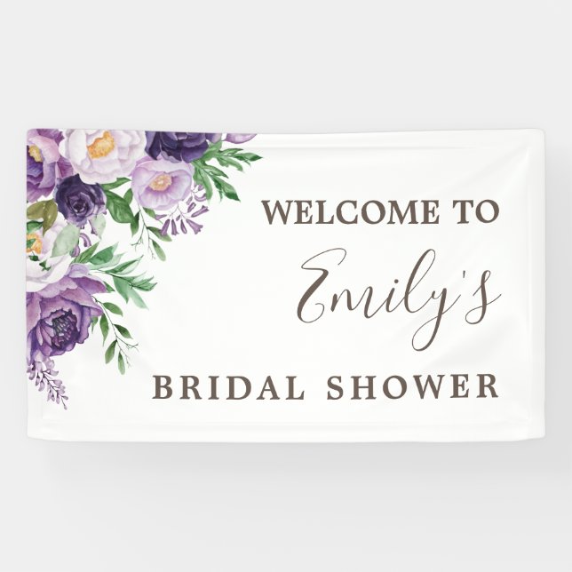Plum Purple Lavender Greenery Bridal Shower Banner (Horizontal)