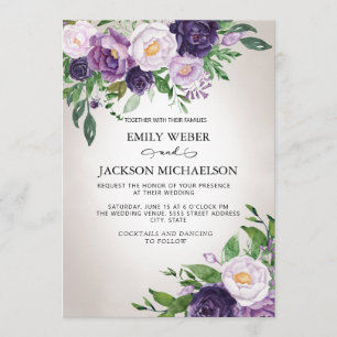 Plum Purple Lavender Greenery Gray Wedding Invitation