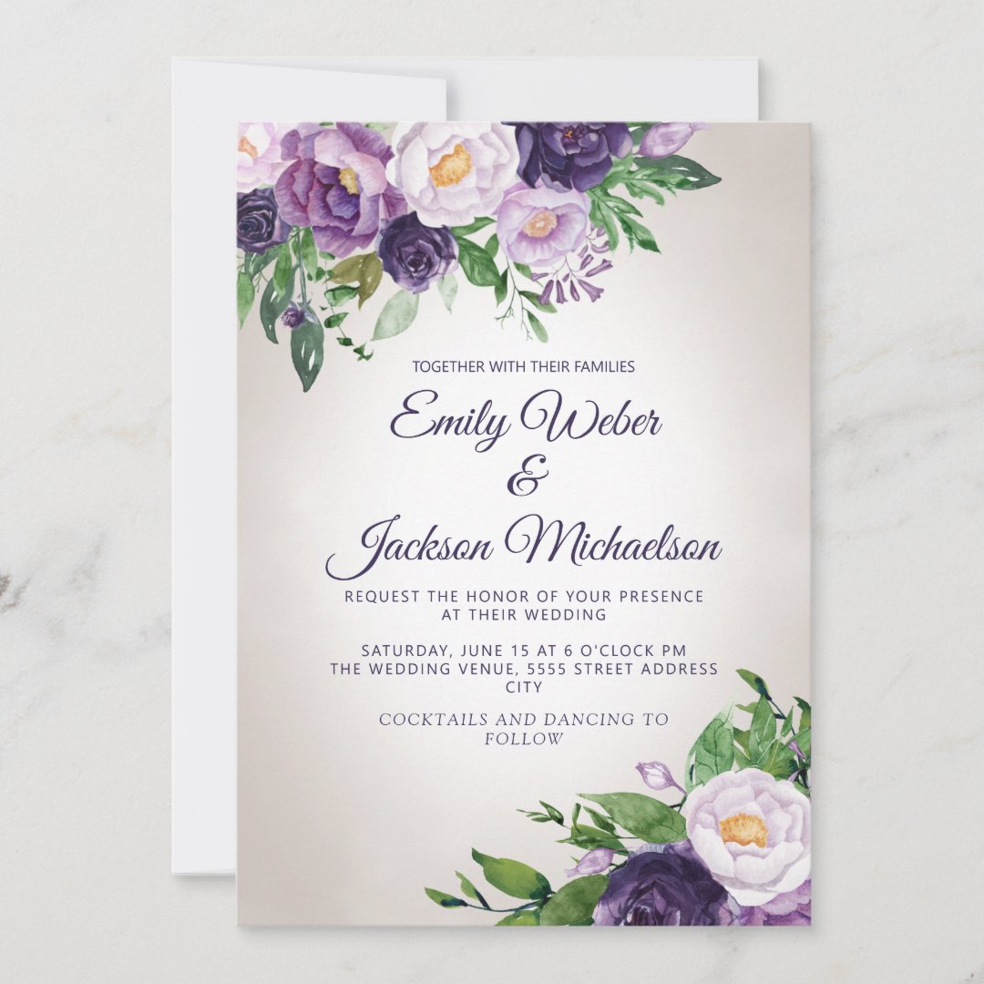 Plum Purple Lavender Greenery Wedding Invitation | Zazzle