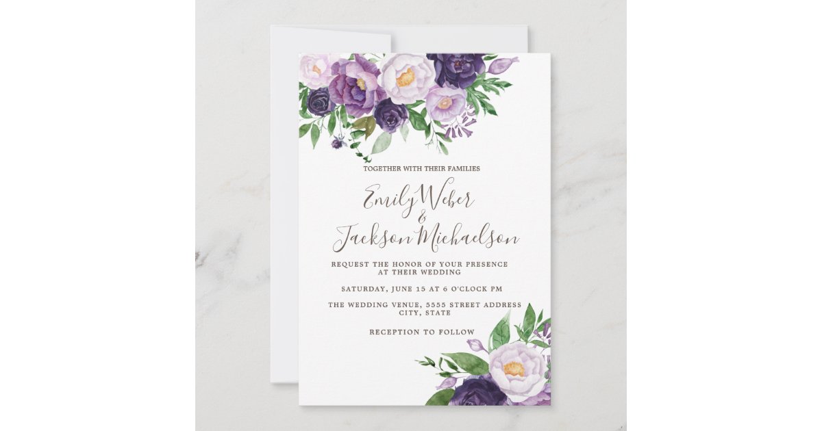 Plum Purple Lavender Greenery Wedding Invitation | Zazzle