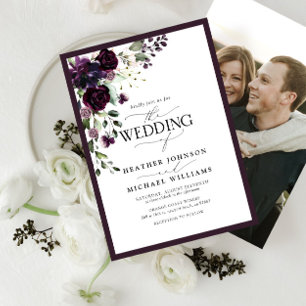Plum Purple Lavender Mauve Floral Watercolor Photo Invitation