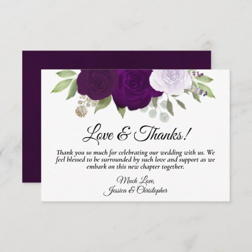 Plum Purple  Lavender Roses Simple Boho Wedding Thank You Card