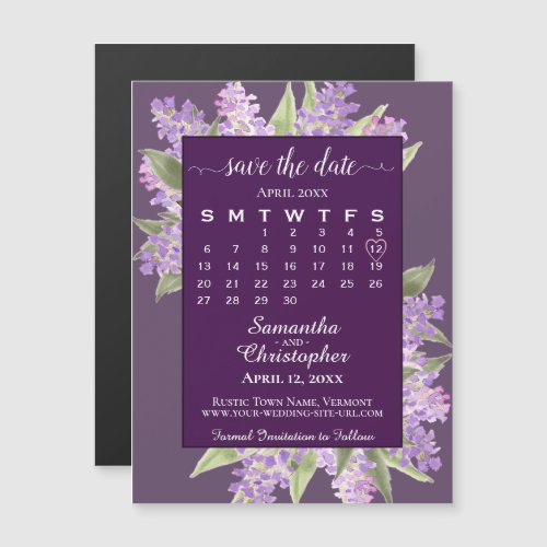 Plum Purple Lilacs Wedding Save the Date Calendar Magnetic Invitation