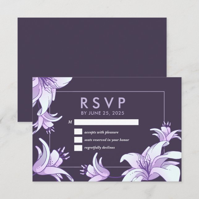Plum Purple Lily Flower Floral Spring Wedding RSVP Card (Front/Back)