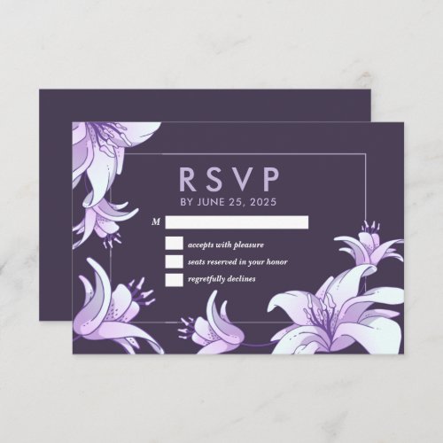 Plum Purple Lily Flower Floral Spring Wedding RSVP Card