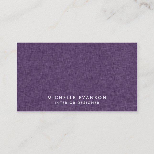 Plum Purple Linen Professional Minimalist Business Card (Front)