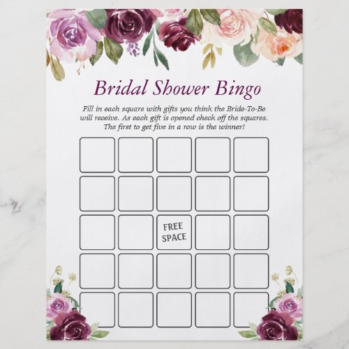 Plum Purple Love Floral Bridal Shower Bingo Game Flyer - Customize this "Plum Purple Love Floral Bridal Shower Bingo Game Flyer" to perfectly match your colors and theme. For further customization, please click the "customize further" link and use our design tool to modify this template. If you need help or matching items, please contact me.